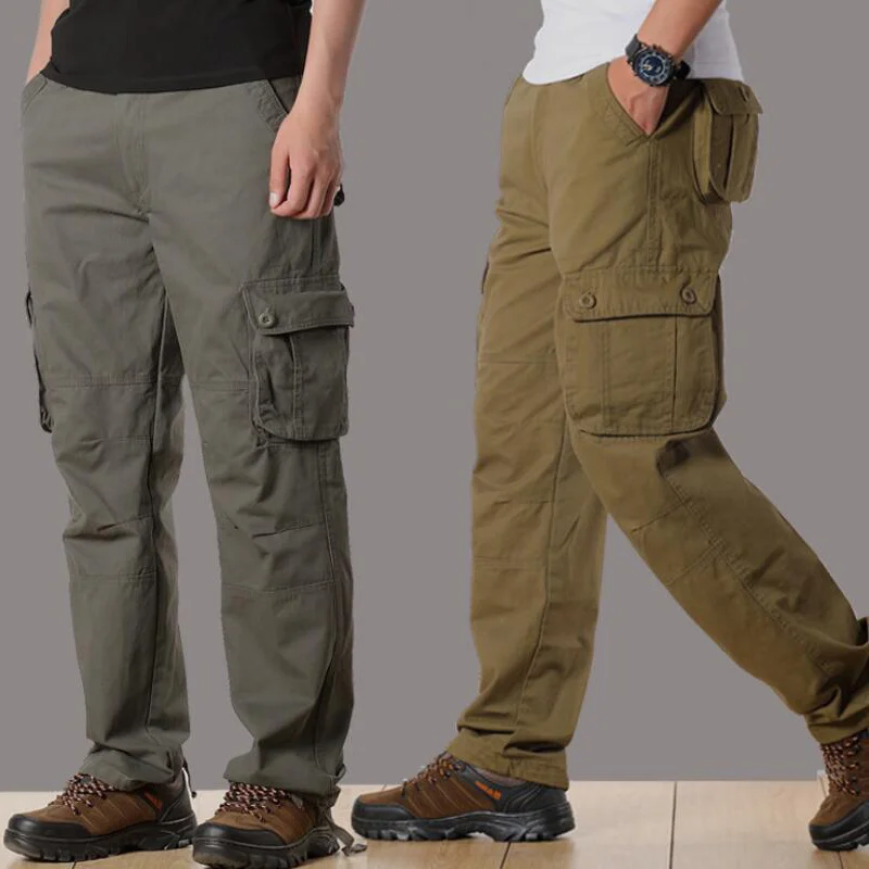 

Casual Pants Men Outwear Loose Straight Multi Pockets Streetwear Cotton Trousers Joggers Track Tactical Cargo Pants 44 Pantalon