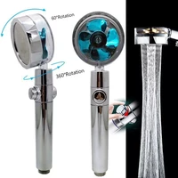 high pressure shower head hand held 360 degrees rotating water saving spray nozzle with small fan bathroom accessories