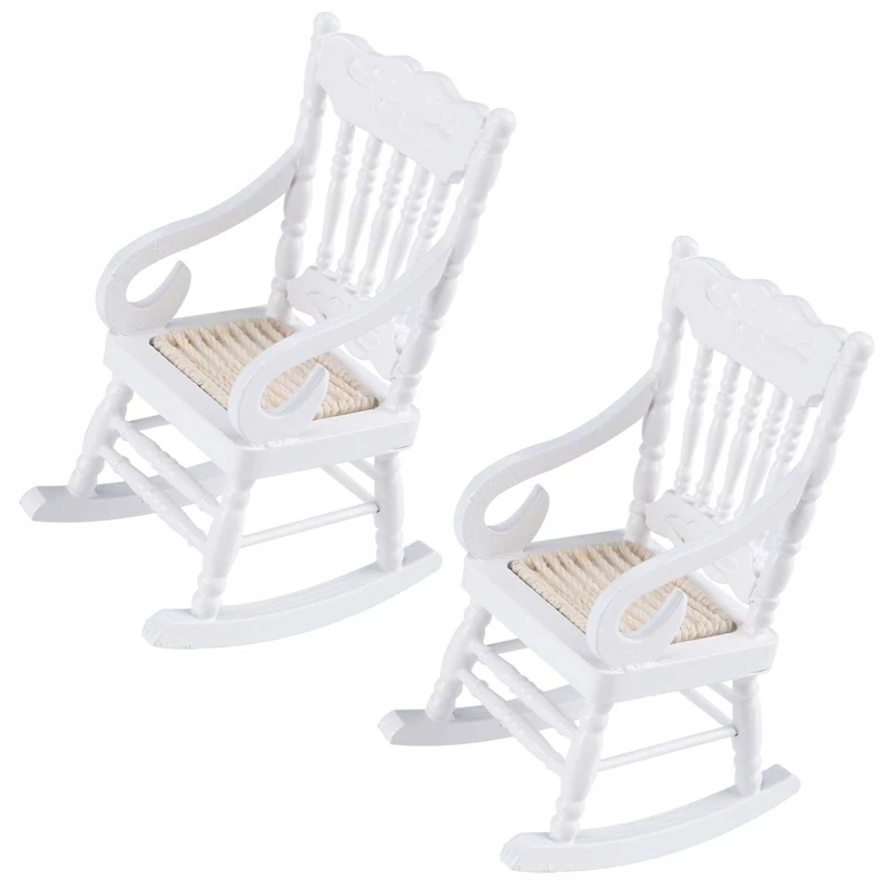 

-2 Pcs 1:12 Dollhouse Miniature Furniture Wooden Rocking Chairs Dollhouse Accessories For Doll House Decoration