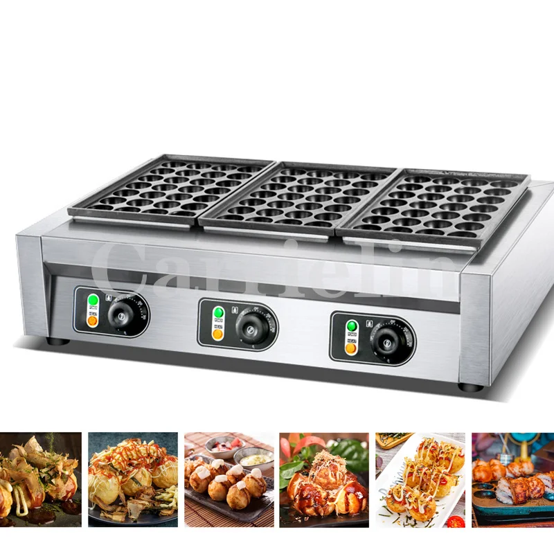 

Electric Takoyaki Maker Fish Ball Oven Three Plates Nonstick Pancake Machine Pancake Baking Pan Commercial Kitchen Appliance