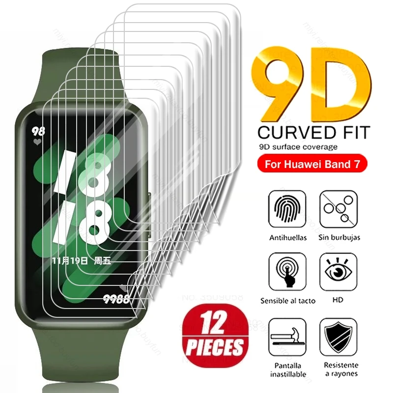 

12PCS HD Soft Hydrogel Film For Huawei Band 7 9D Curved Protective Film On Hauwei Huawey Band 7 Band7 Smart Wristband Not Glass