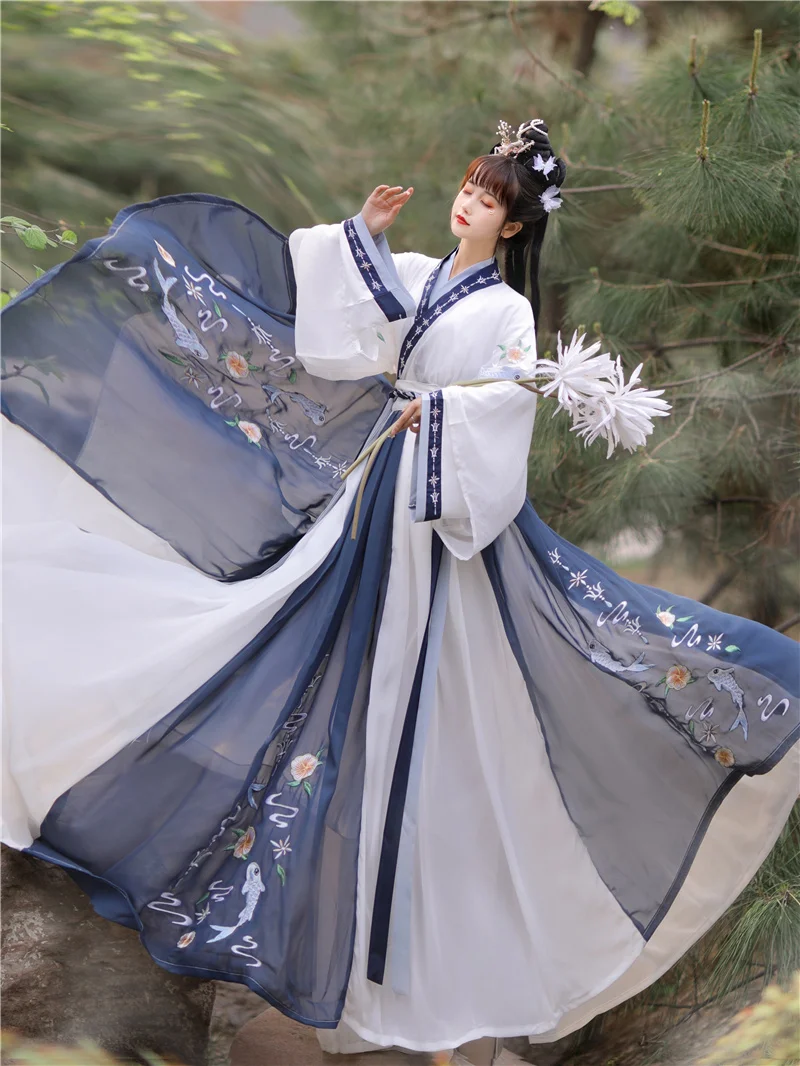

Chinese Style Women's Hanfu Cross-collar Skirt Suit Embroidery Summer Princess Cosplay Stage Costumes Party Dance Clothing