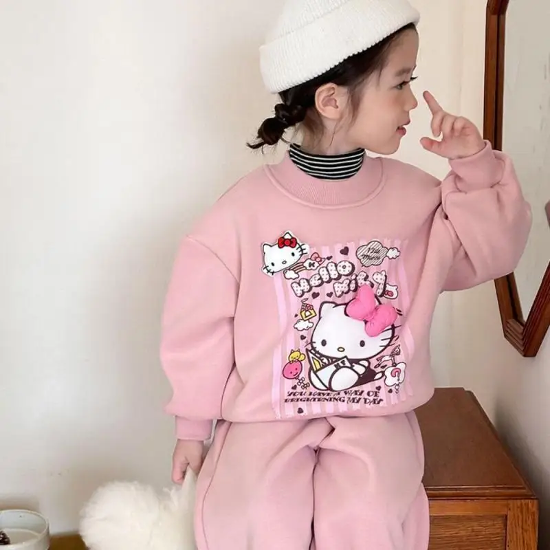 Толстовка Sanrio для девочек костюм из двух предметов Kuromi Hello Kitty Kawaii утепленная