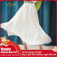 voa 100 mulberry silk 34mm white long skirts mid waist zipper jacquard stitching large swing lady skirt gothic clothes c710
