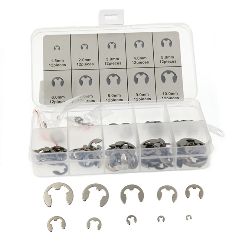 

120PCS 304 Stainless Steel E Clip Washer Assortment Kit M1.5-M10 Circlip Retaining Ring For Shaft Fastener