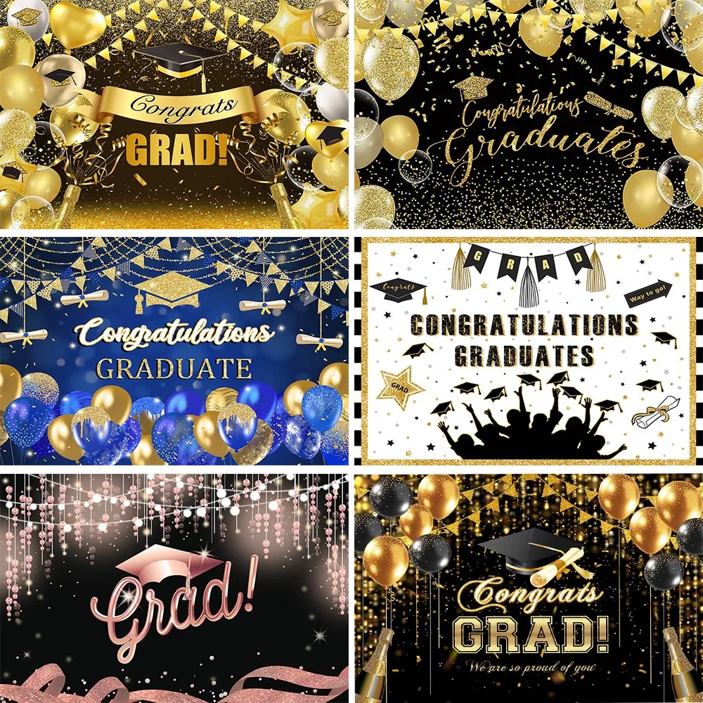 

Mocsicka Graduation Party Backdrop Class of 2022 Black and Gold Glitter Bokeh Spots Photography Backgrounds Congrats Grad Banner