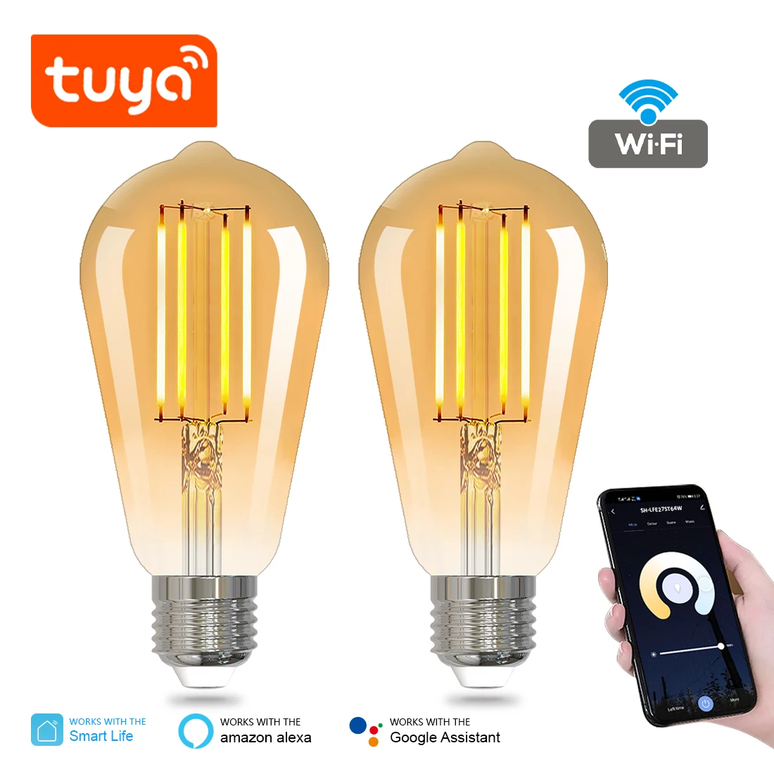 Умная Светодиодная лампа накаливания Tuya ST64 220 В 2 шт./упаковка
