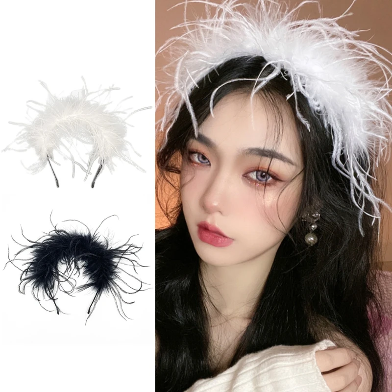 

Girls Headband Scrunchies Feather Design Hair Hoops for Special Events Stage Show Plain Color Gorgeous Hair Accessories X4YC