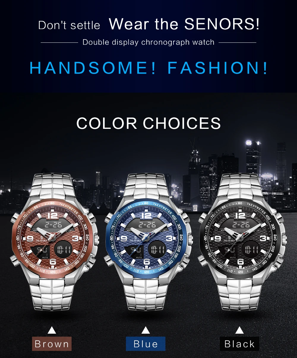 Мужские светодиодные цифровые часы SENORS SN013 японские кварцевые наручные Movt