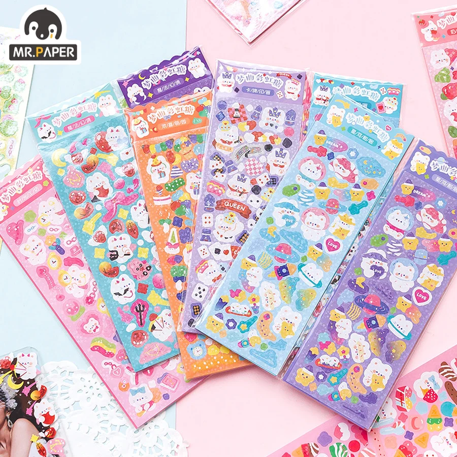 Mr.paper-pegatinas de oso Kawaii, 8 estilos, 2 unids/bolsa, tarjeta de Idol Kpop de dibujos animados, decoración de álbum de recortes, pegatinas de papelería coreana