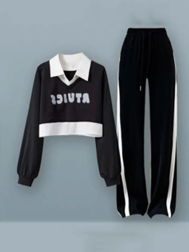 Осень 2024 модная Корейская Новинка облегающий топ с имитацией двух частей + модные