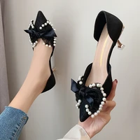 fashion women pumps 2022 spring summer 5 cm thin high heels pointed toe womans party bow office lady wedding sandals shoes