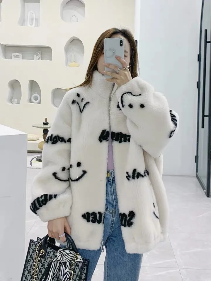 

Sheep shearing Fur coat 2023 winter new fashion women jacket and top set street wear