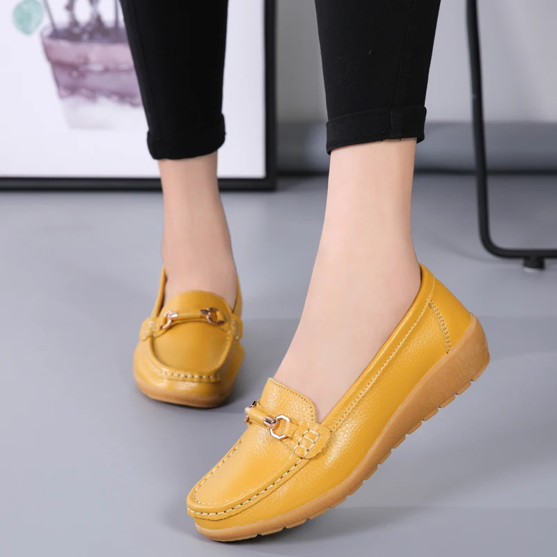Spring Summer Women Flats Genuine Leather Woman Casual Shoes Luxury Ladies Loafers Female Slip-on Boat Shoes Tenis Moccasins