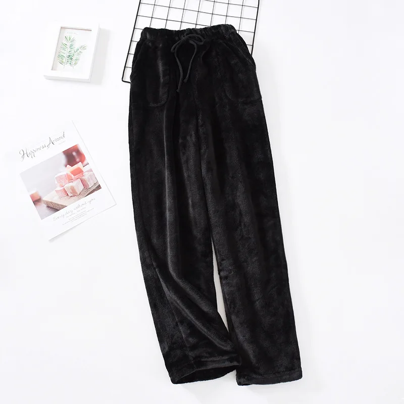 Winter Coral Fleece Sleep Bottoms For Men Thicken Warm Mens Sleepwear Long Pants Comfortable Drawstring Pajama Sleeping Trousers