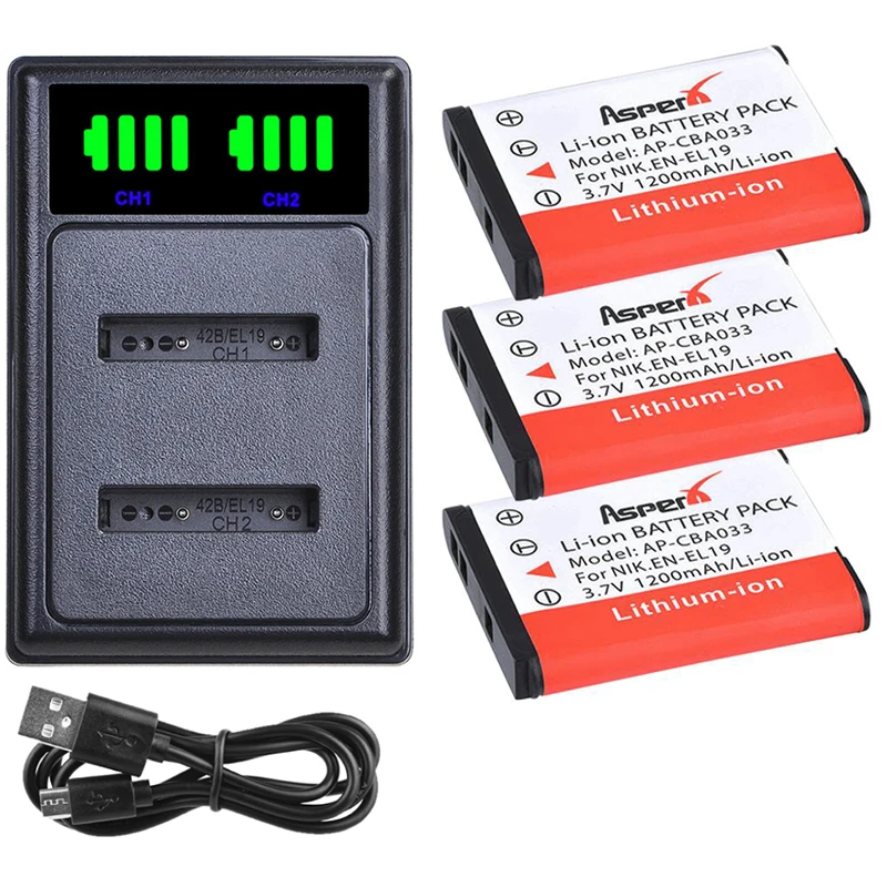 

1200mAh NP-BJ1 EN EL19 Battery + Charger for Nikon EN-EL19 Coolpix 3700 S5200 S3100 S2800 S3400 S6600 W100 S2600 S2700 S3500