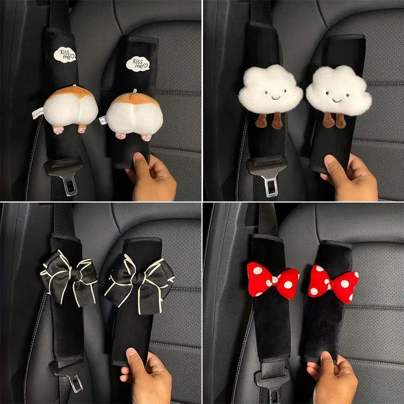 

2023Pair of Cartoon Car Styling Seat Belt Cover Shoulder Strap Harness Cushion Shoulder Pad Protector Bow Tie cute car accessory