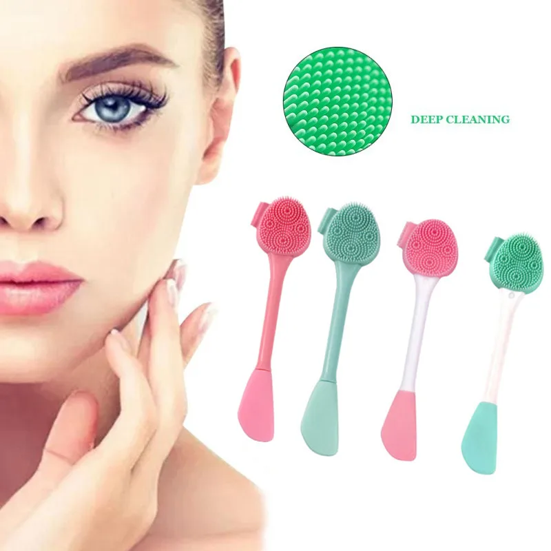 Двусторонняя силиконовая щетка для очищения лица с мягкими щетинами, массажем и удалением черных точек. Портативный инструмент для ухода за кожей.