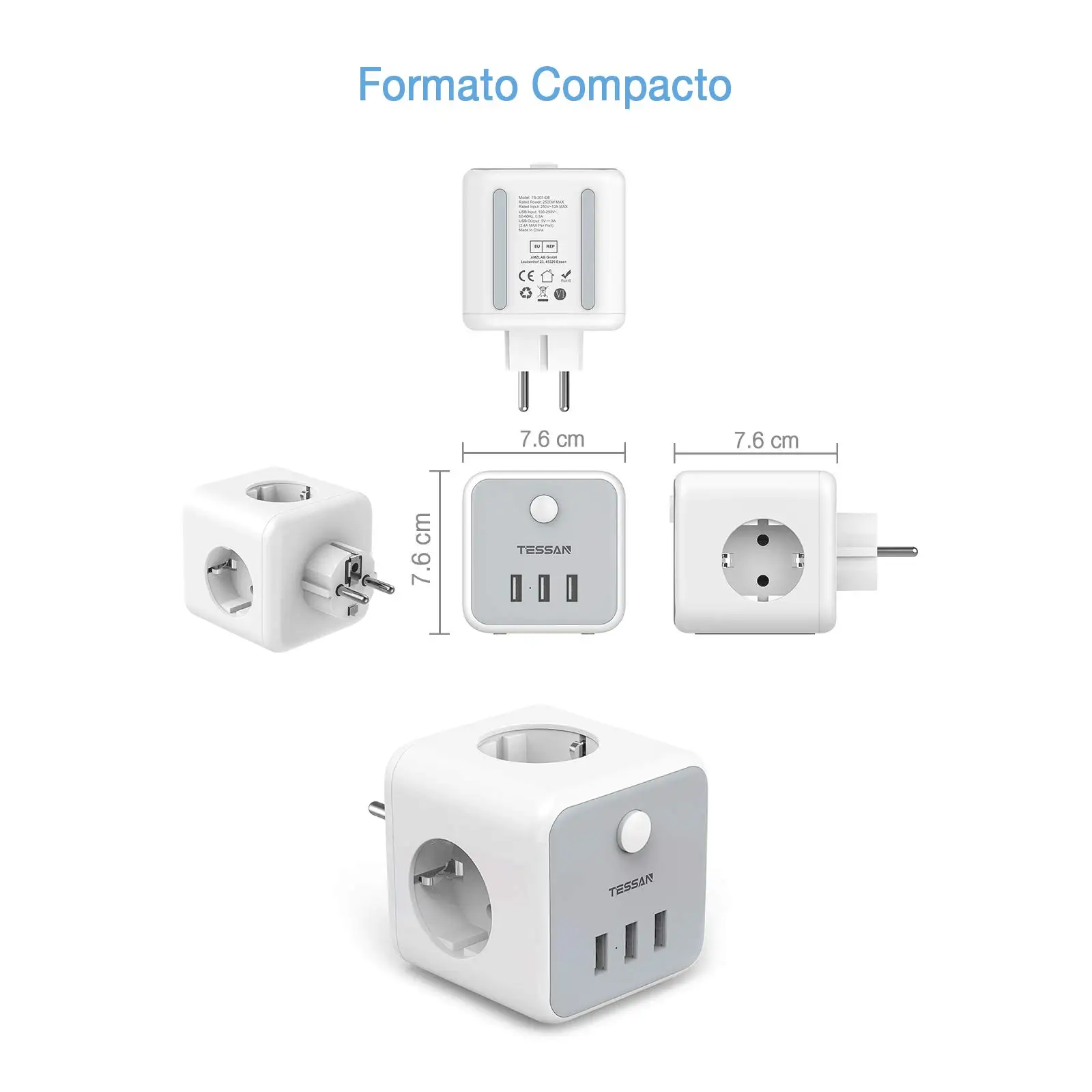 Мини-розетка TESSAN с 3 розетками USB-порта для зарядки 5 В а | Электроника