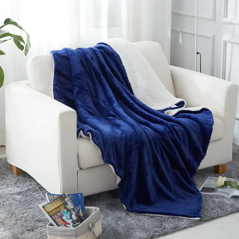 

Флисовое одеяло (двуспальное, темно-синее), мягкое теплое, двустороннее плюшевое флисовое покрывало для кровати