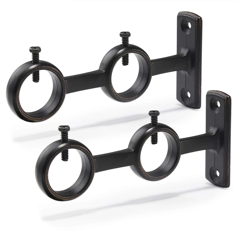 

Curtain Rod Bracket, 2Pcs Double Curtain Rod Holder, Double Rod Brackets Hooks For Living Room Bedroom Curtain Rods