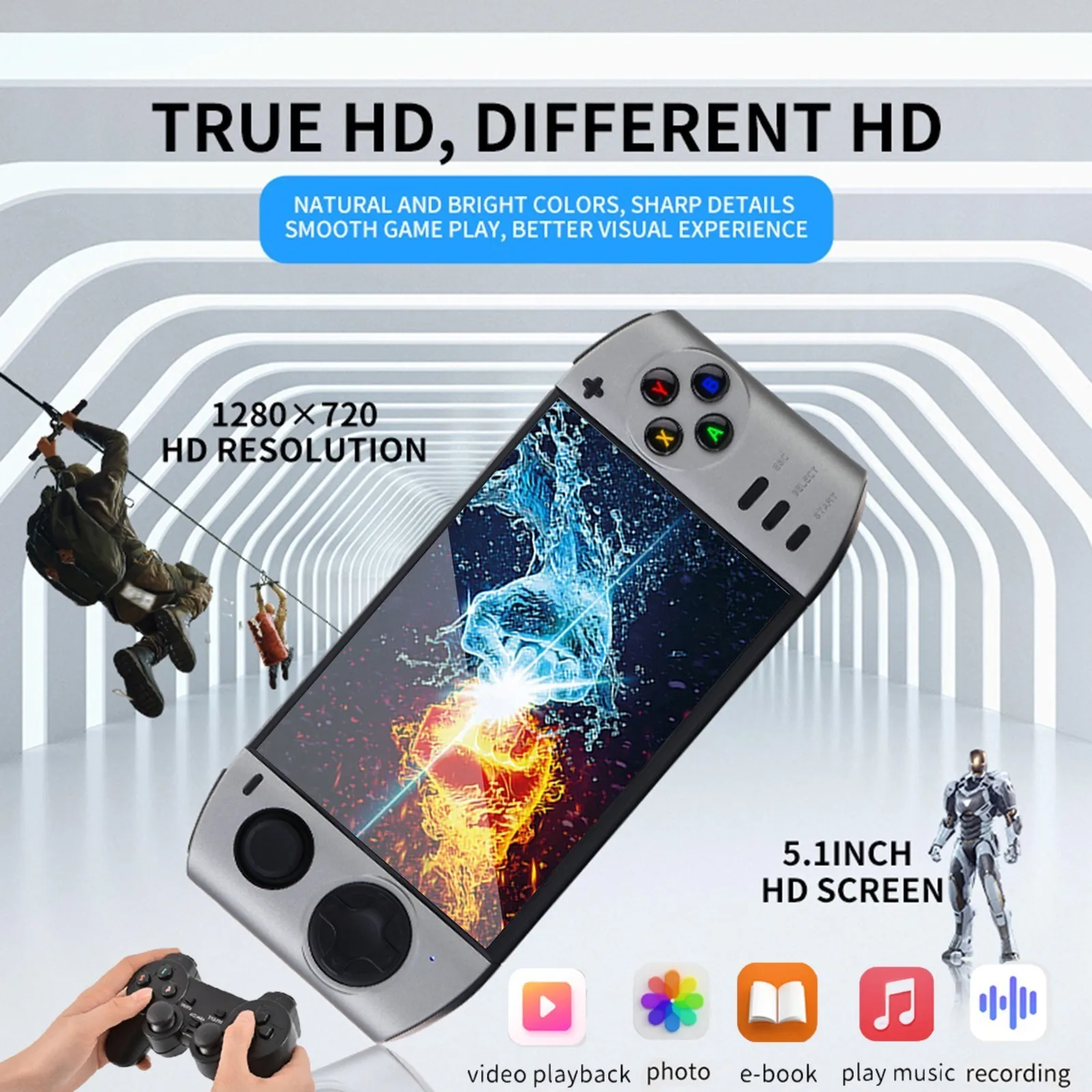 

NEW XY-09 5.1 inch 16 Million Colors 16/9 HD Screen Handheld Game Console Support Wireless Controller Video Gaming Player Toys