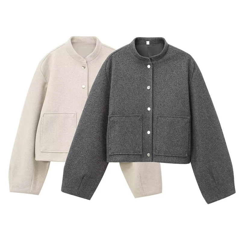 Зимняя женская теплая куртка однотонное пальто с длинными рукавами и круглым