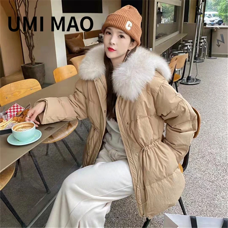 

UMI MAO High-end Real Fox Fur 2022 Korea Fashion Vintage Harajuku Warm Small Body Height Fur Down Jacket Female Women Y2K