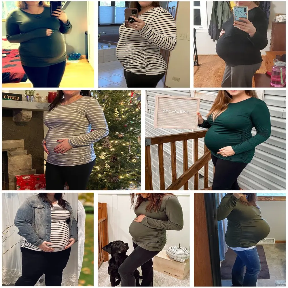 

Fashionable 3-Pack Women Maternity Clothes: Long Sleeve Pregnancy Shirts Tops for an Elegant Look.