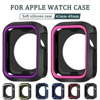 soft silicone case for apple watch series 7 6 5 se 45mm 41mm 38mm rubber frame protective bumper cover all inclusive watchcase