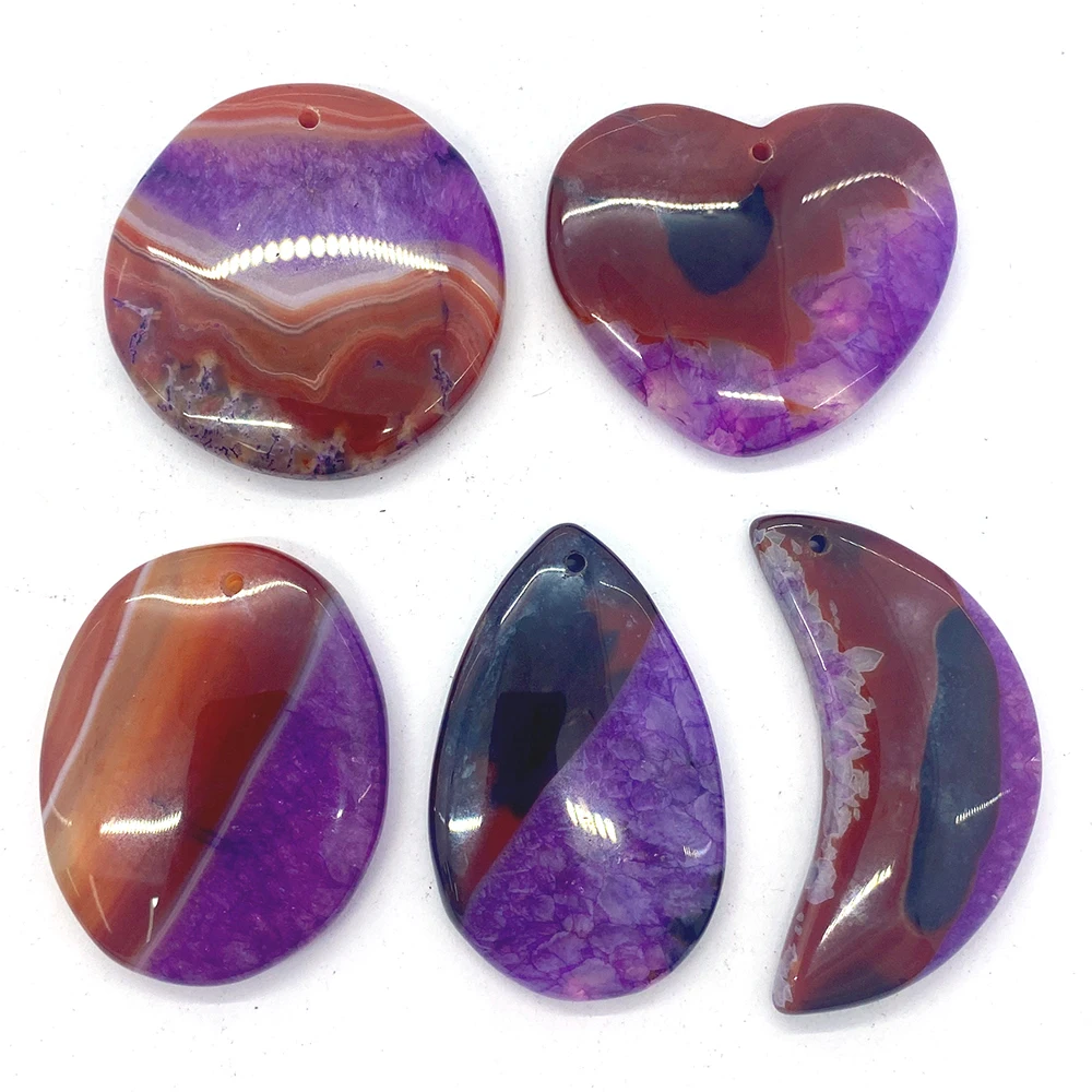 

5pcs/lot Agate Pendant Necklace Natural Purple Exquisite Pendant Suitable for Women Men Fashion DIY Jewelry Amulet Accessories