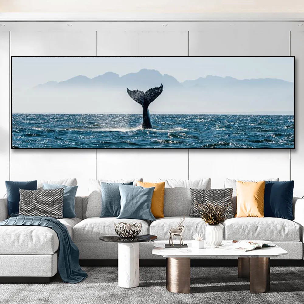 

Landscape Canvas Painting Seascape Whale Tail Posters and Prints Wall Art Pictures Bedroom Living Room Home Decor No Frame