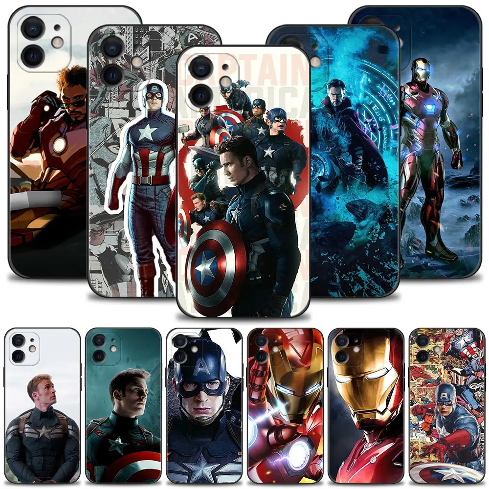 

Silicon Case For Apple iPhone 13 12 11 Pro Max Mini XS Max XR X 7 8 6 6S Plus 5 5S SE 2020 Cover Marvel Captain America Iron Man
