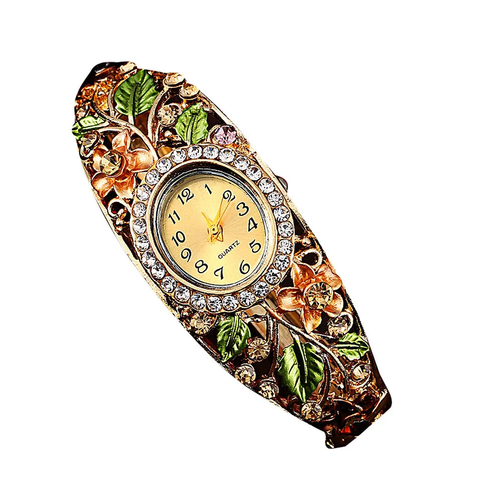 

Fashion Women's Watch Luxury Bangle Watch Ladies Crystal Flower Bracelet Women Lovely Gift Quartz Watch Gold Plated Wristwatch