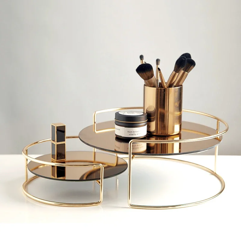 

Металлический Настольный поднос для косметики, органайзер для макияжа, для спальни, декоративный органайзер для парфюма, помады, туалетный столик, стеллаж ZM302