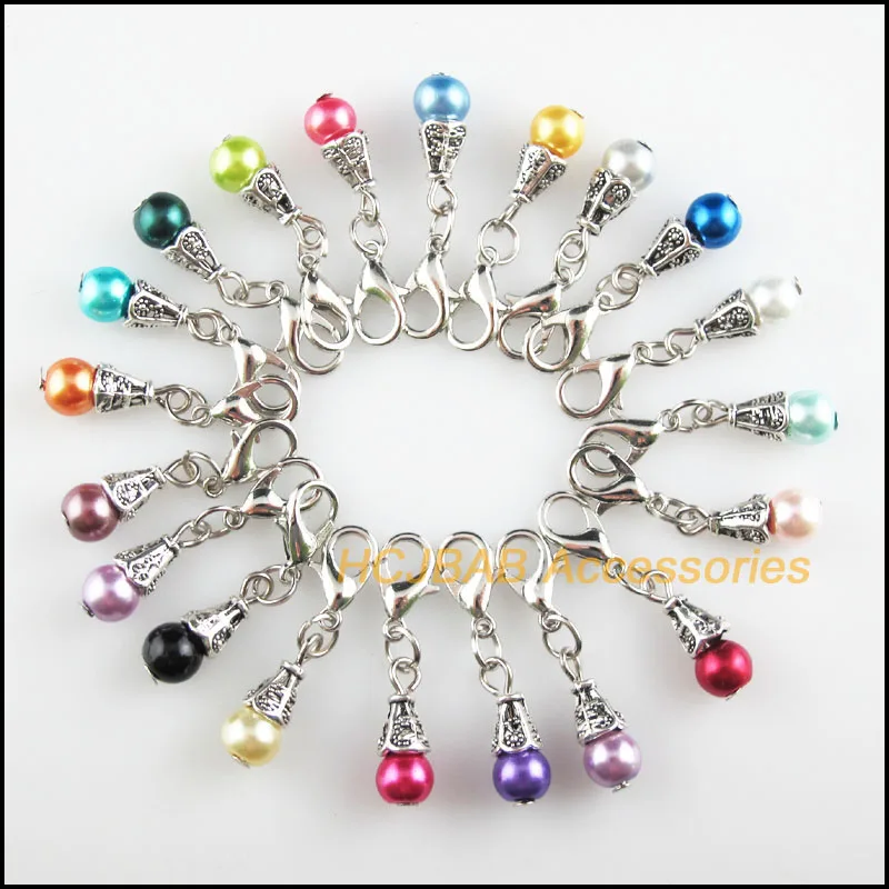 

Fashion New 20Pcs Tibetan Silver Plated Tiny Cone Retro Mixed Ball Glass 6x17mm With Lobster Claw Clasps Charms