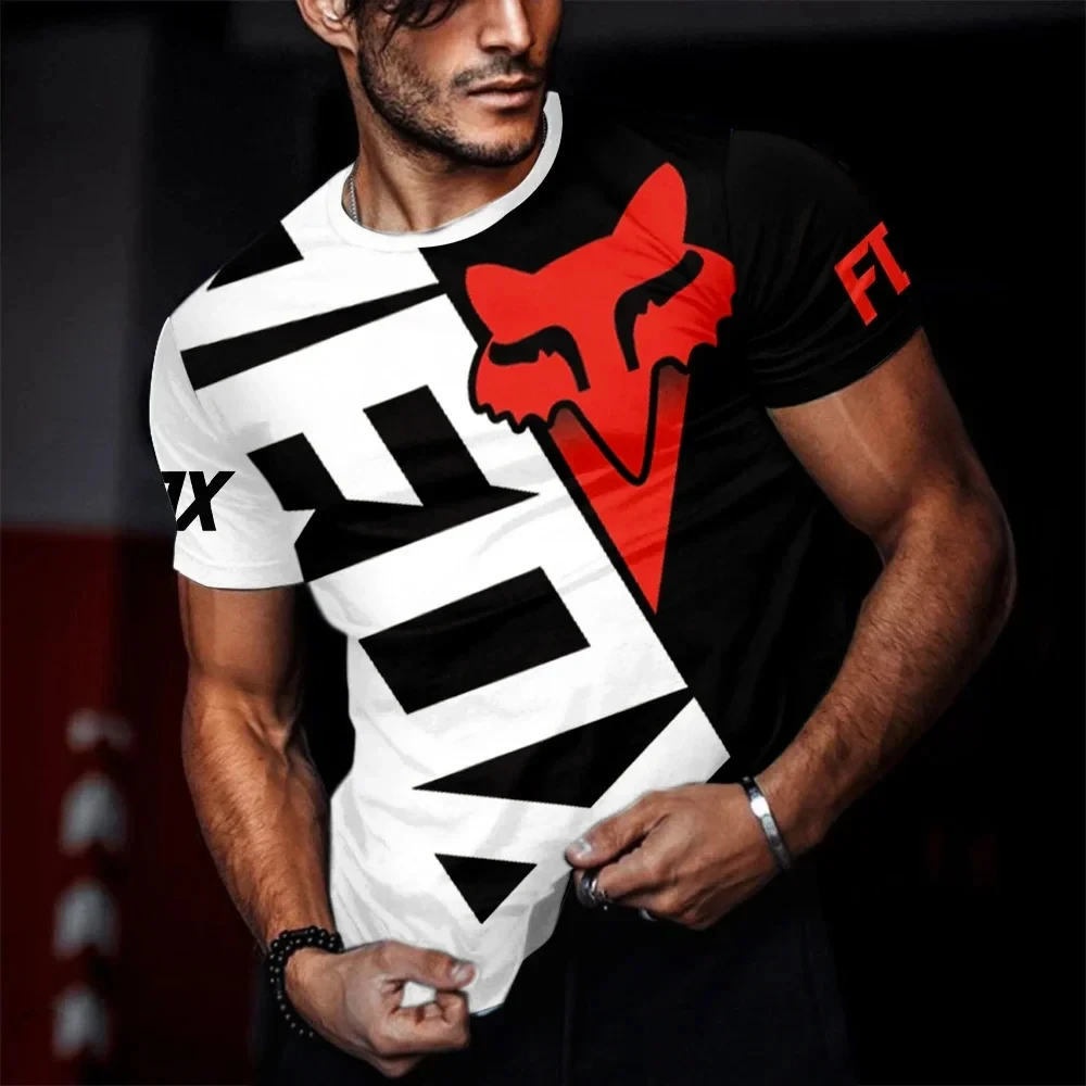 

2024 Summer Men's New Fox T-shirt Round Neck Short Sleeve Racing 3DT Shirt Digital Print Street Harajuku Casual Short Sleeve