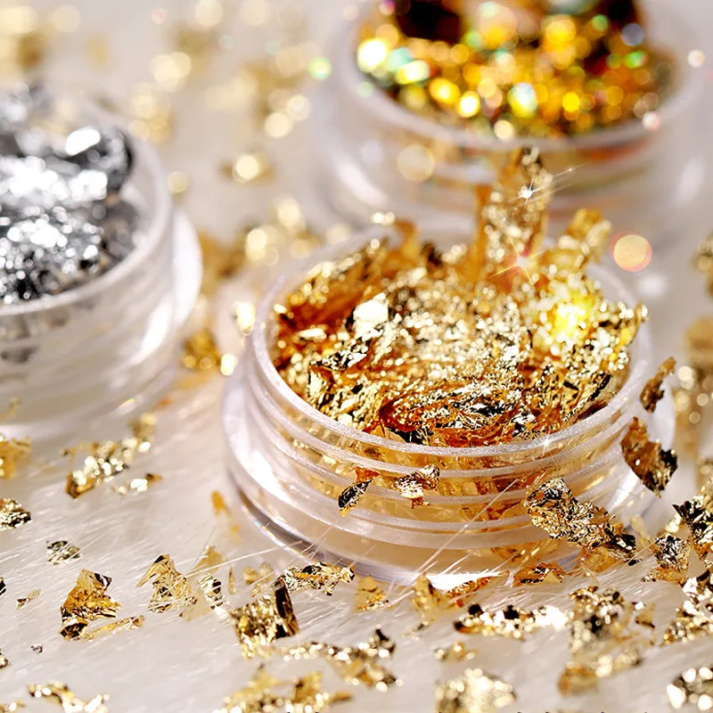 

3Pcs/set Gold Silver Colorful Nail Art Foil Paper 3D Irregular Aluminum Nail Sticker UV Gel Polish Shiny Gold Foil Manicure Deco