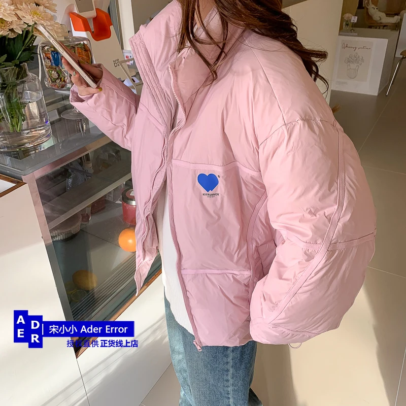 Korean high quality down jacket winter love printing stand collar down coat men and women loose casual warm couple thick coat