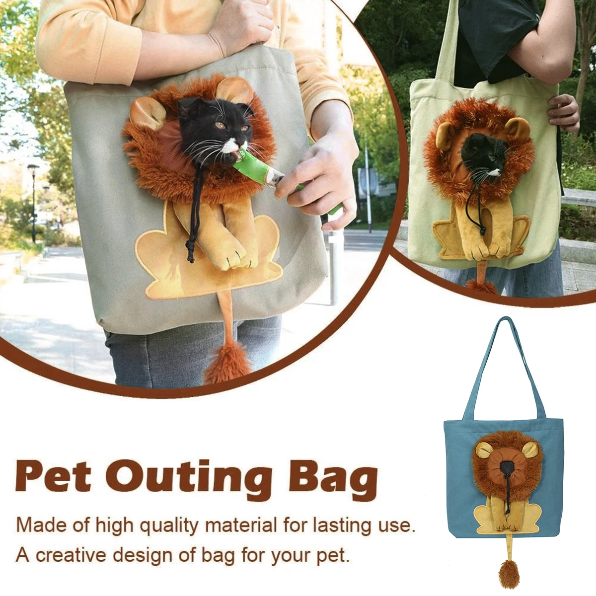 

Cat Carrier Bag Cute Lion-Shaped Cat Carrying Bag Large Capacity Cat Canvas Tote Bag Portable Cat Shoulder Bag Pet Outdoor