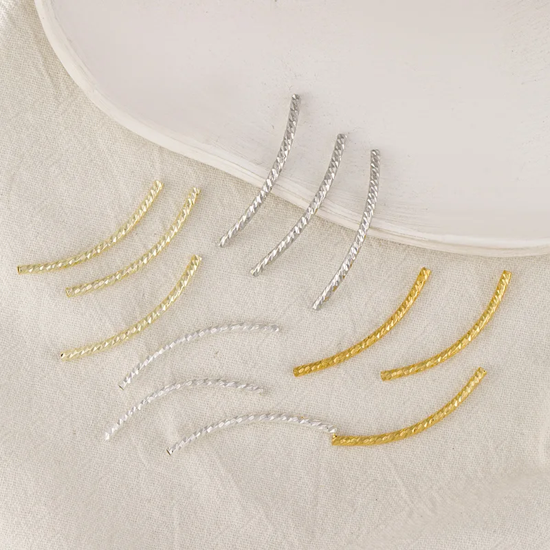 25pcs 14k 18k Gold Color Plated Curved Tube Spacer Beads for Diy Bracelet Necklace Marking Brass Connector Jewelry Accessories