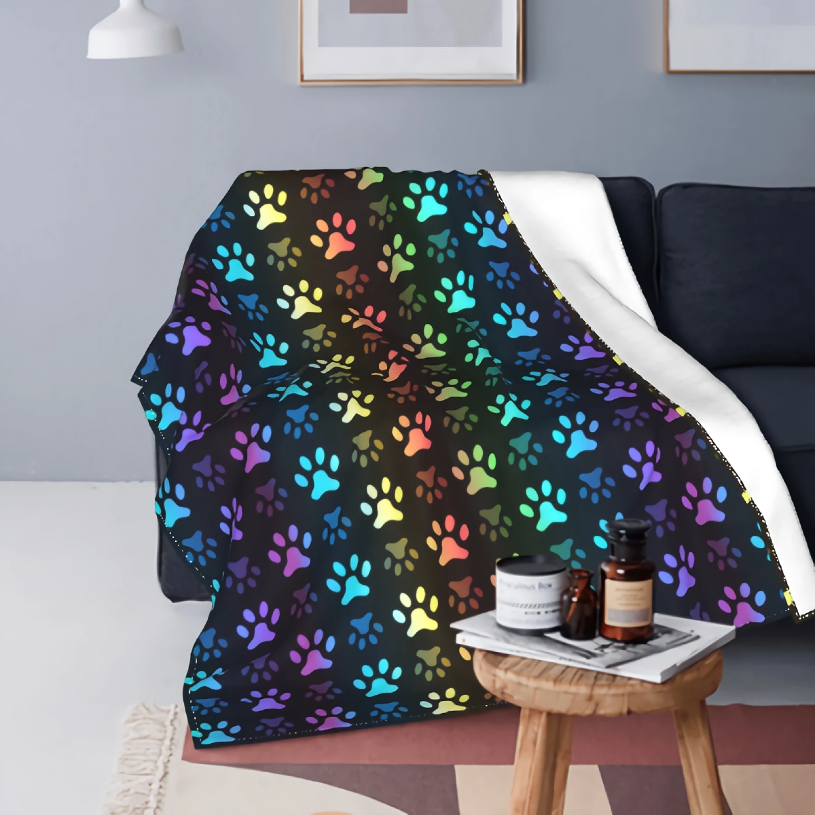 

Colorful Dog Paw Thick Flannel Blanket 50x40 Inch Breathable Warm Bed Sofa Couch Blanket Soft Throw Blanket for Kids Adults