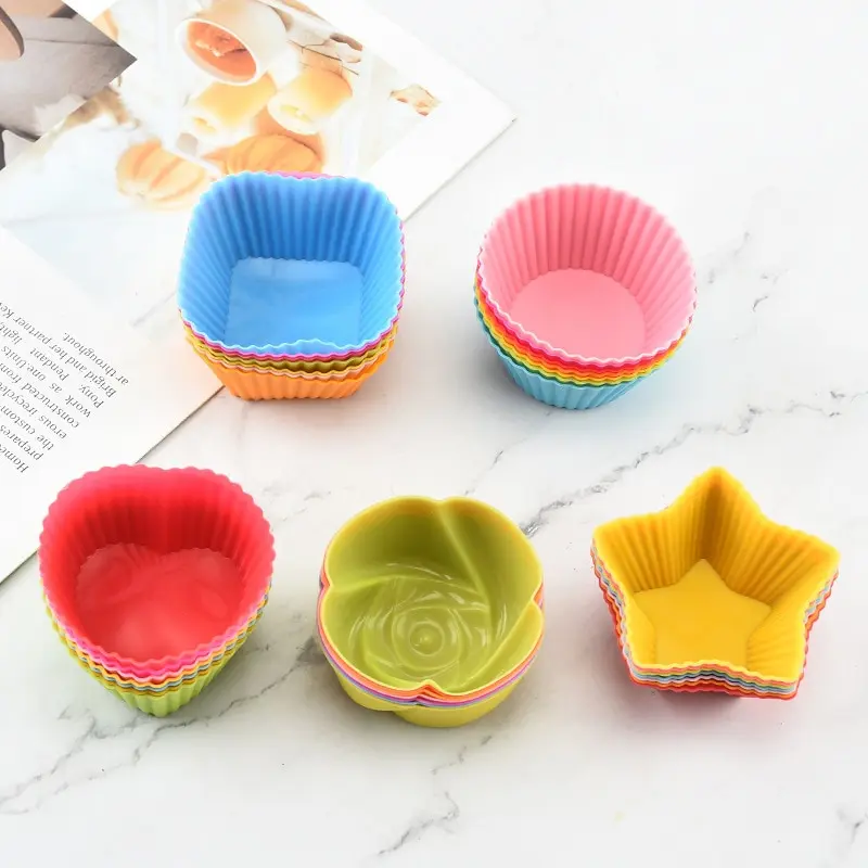

New Silicone Mold Cupcake 7pcs Cake Muffin Baking Bakeware Nonstick Heat Resistant Reusable Silicone Hear CupCake Molds DIY Tool