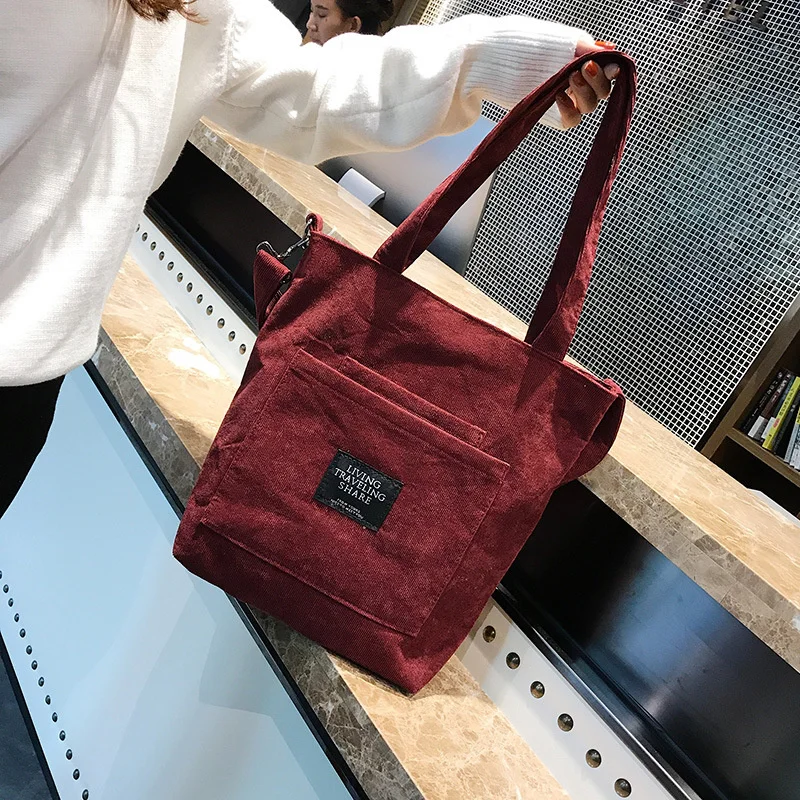 

2023 Women Corduroy Zipper Shoulder Bag Cotton Canvas Handbag Casual Tote Female Eco Crossbody Bag Ladies Vintage Messenger Bags