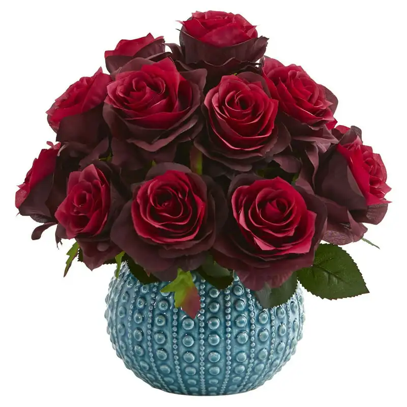 

Rose Artificial Flower Arrangement in Blue Ceramic Vase
