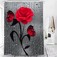 6 colors rose print 3d shower curtain waterproof polyester bathroom with hook curtain home decoration