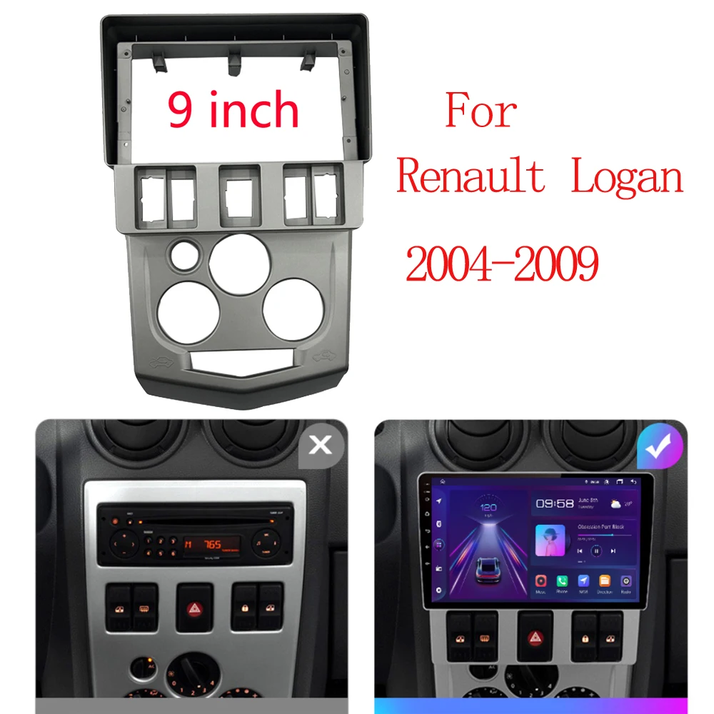 

2 Din Car DVD Frame Plug Audio Fitting Adaptor Dash Trim Kits Facia Panel 9inch For Renault Logan L90 2004-2007 Radio Player
