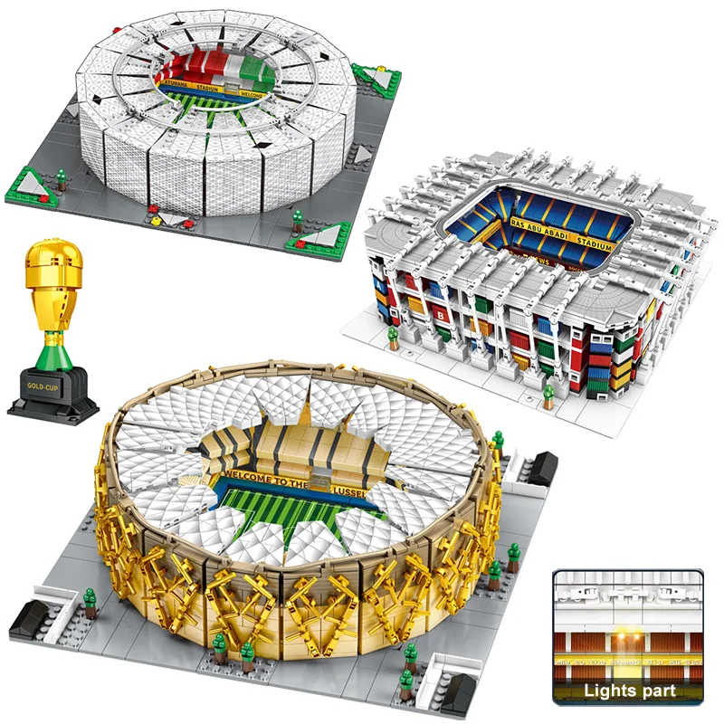 

City Soccer Football Field Lusail Ras Abu Aboud Stadium Model Building Blocks Al Thumama Architecture MOC Bricks Toys Gift