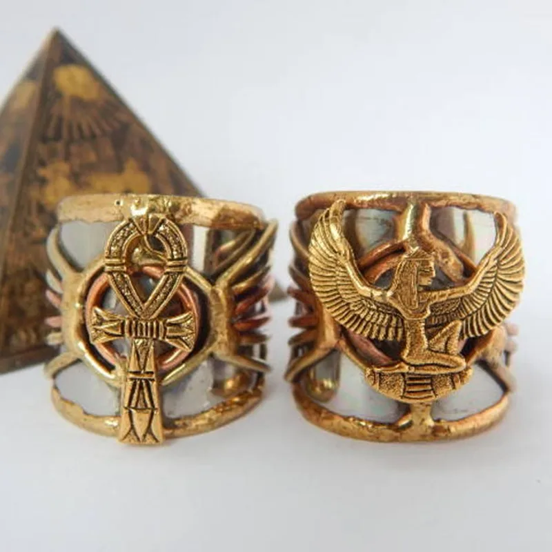 Vintage Anubis Egyptian Ring Jewelry Womens Mens Metal Pharaoh Ring Ankh & Maat Ancient Egyptian Amulet Gift Wholesale