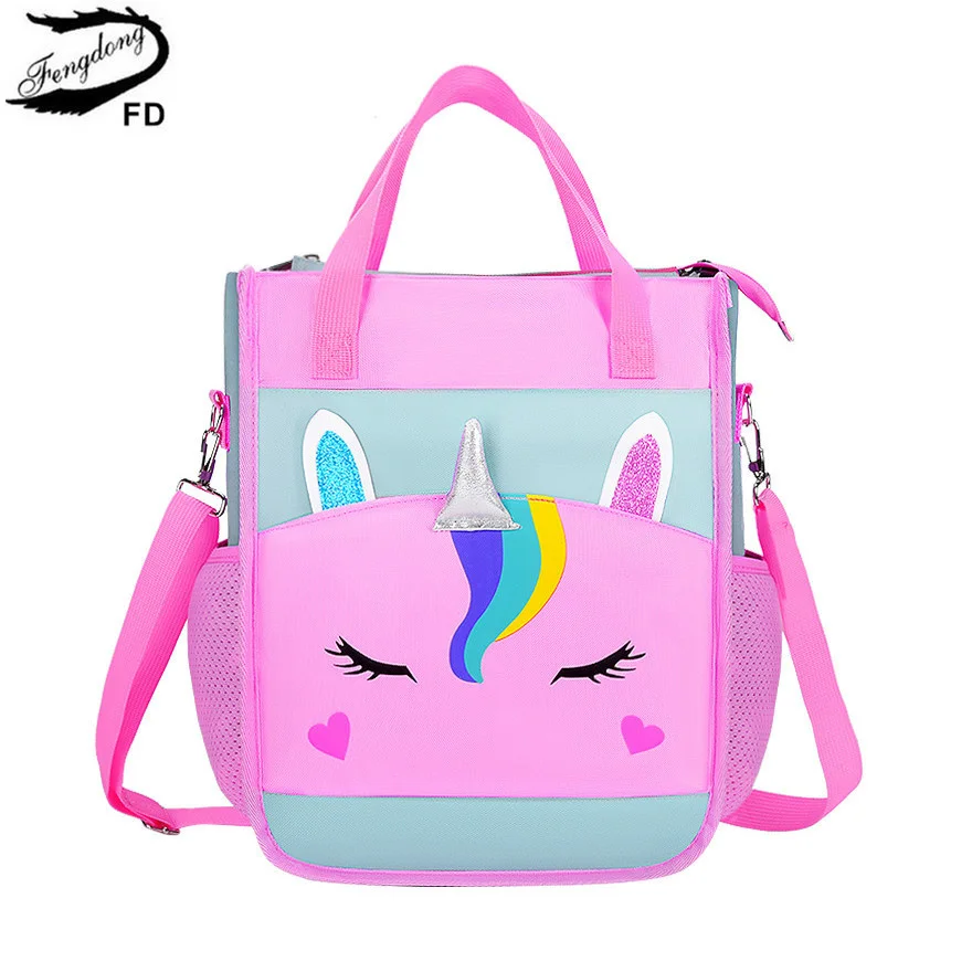 

Fengdong crossbody school bags for Kids girls cute cartoon 3D lunch bag student waterproof book bag children pink shoulder bag